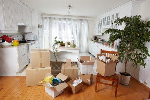 Packed boxes and furniture ready for removals in Waterloo