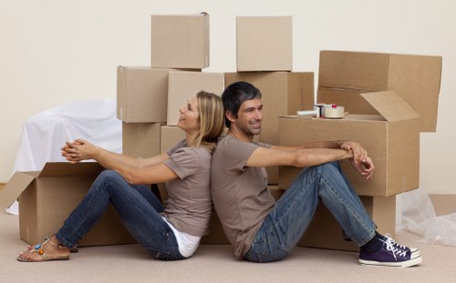 Removal team planning a move in a Waterloo apartment building