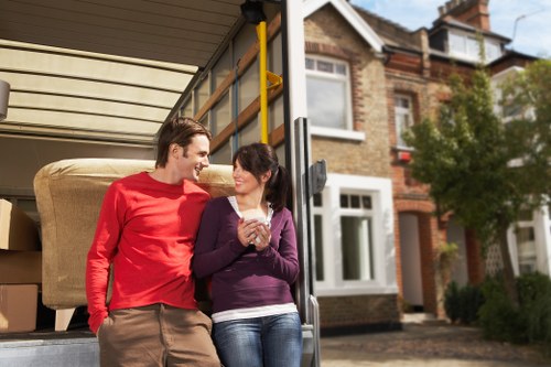 Removal van with boxes and furniture for central London transport